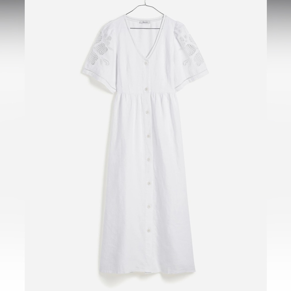 Madewell Cassie Button-Front Midi Dress in Linen XL Eyelet White